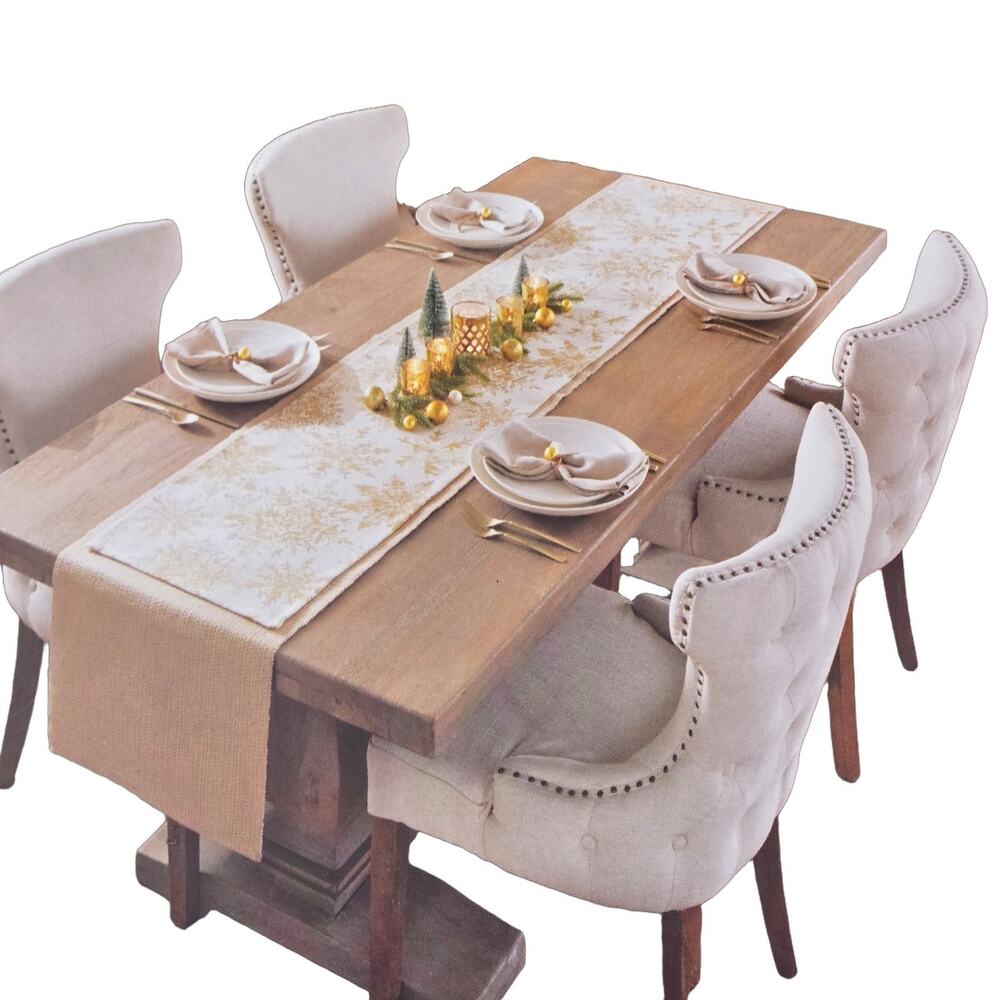 Tahari Home 2 Pc Gold Snowflake Table Runners Metallic Christmas Winter Party NW